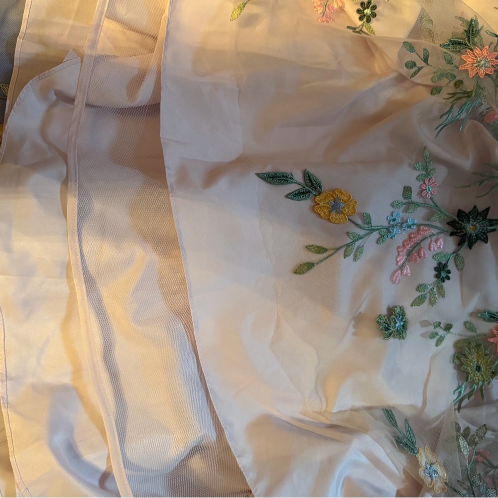 Azazie Evangeline Blush Pink Floral Embroidered Dress, style: 1070755 - Picture 14 of 14
